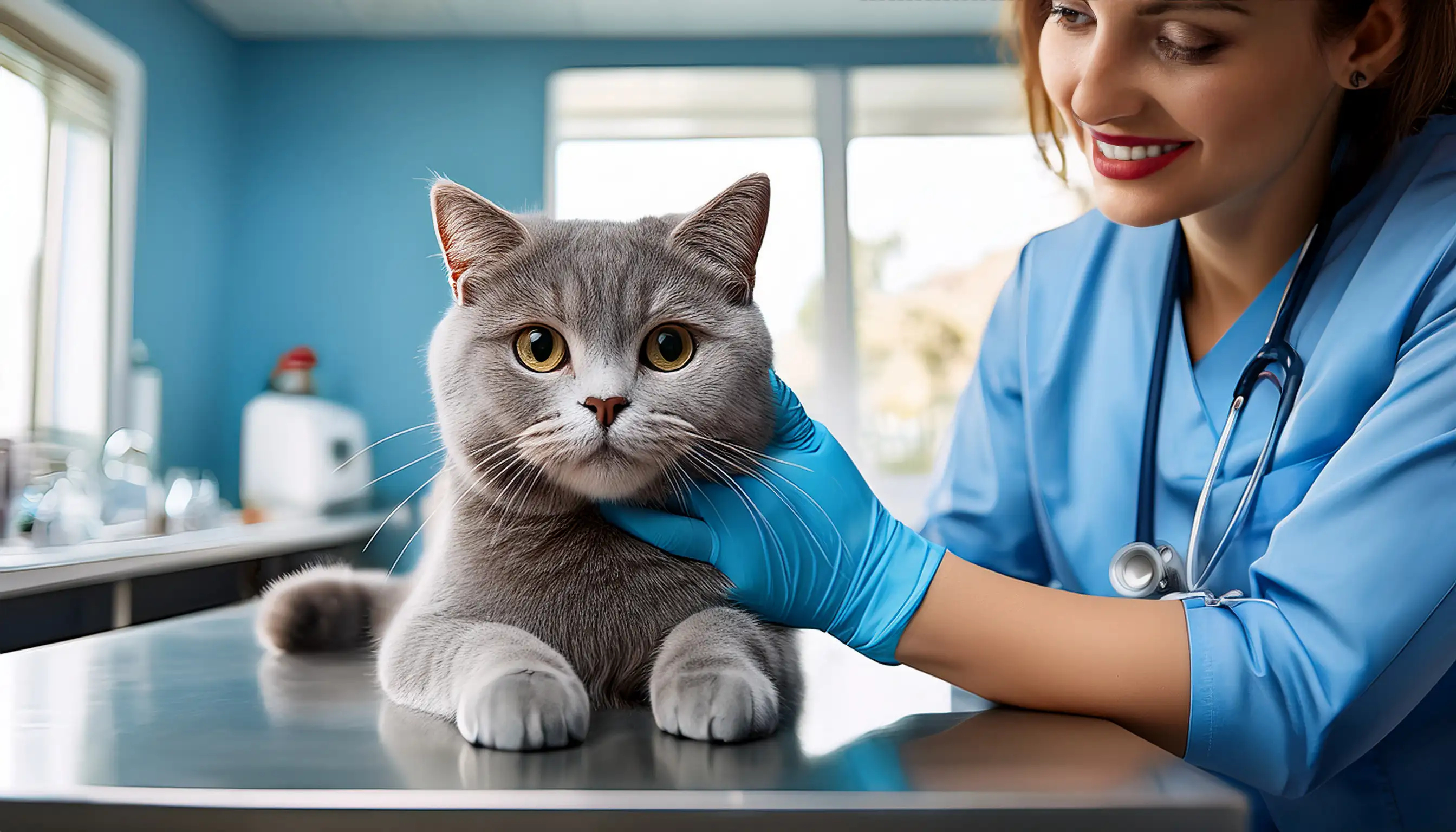 Exame veterinário em British Shorthair