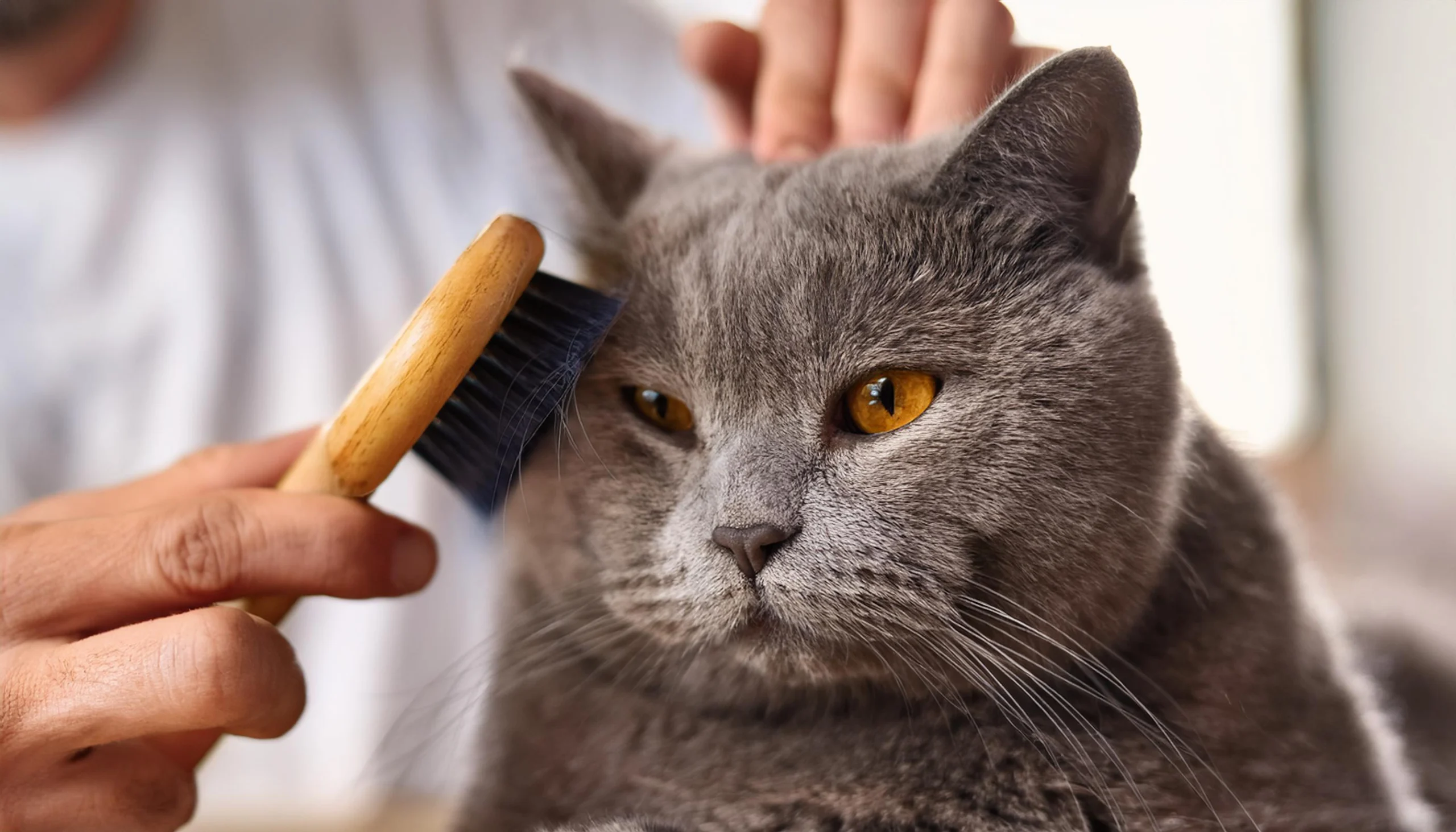 British Shorthair being groomed