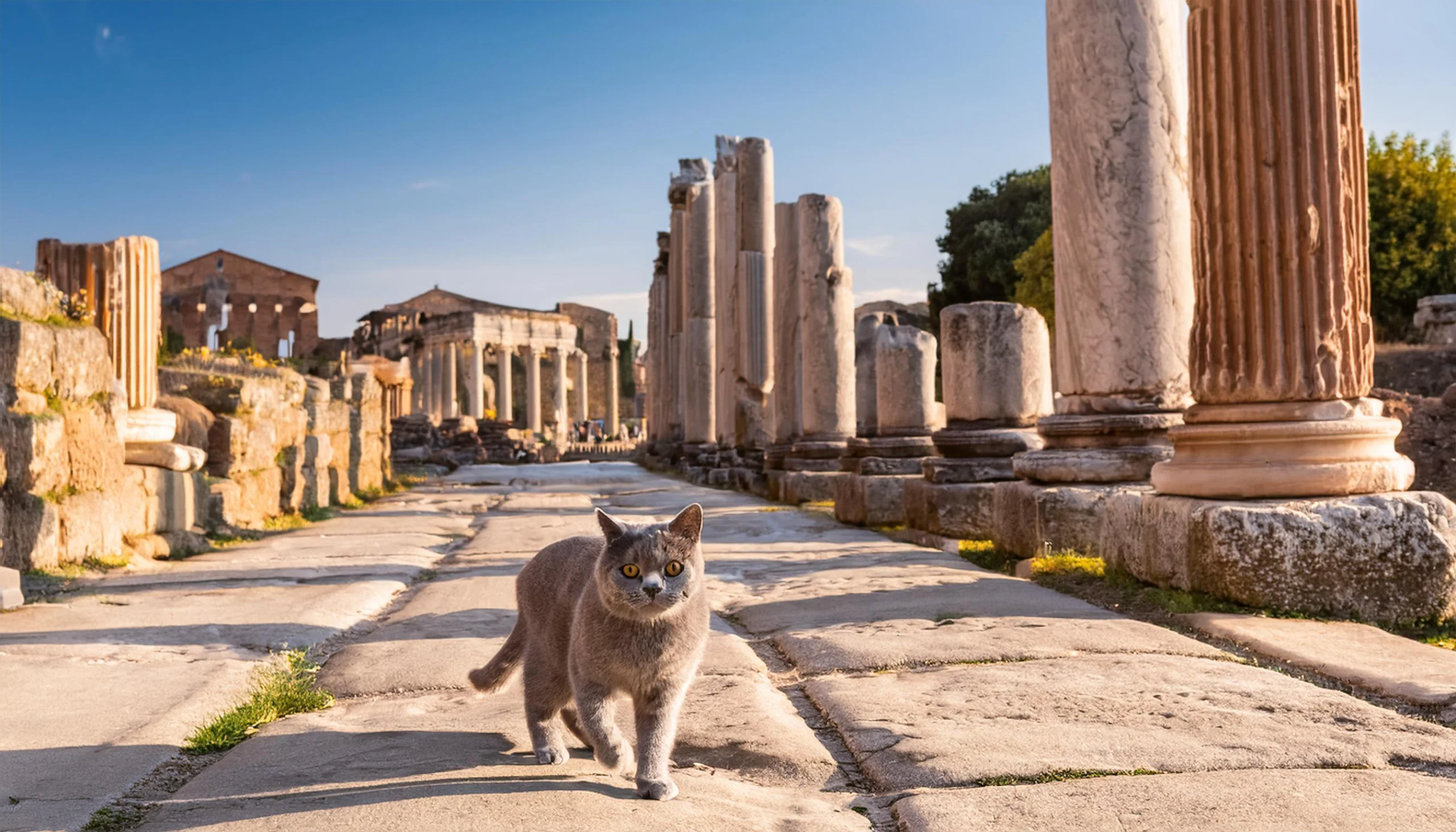 British Shorthair cat in a historical setting